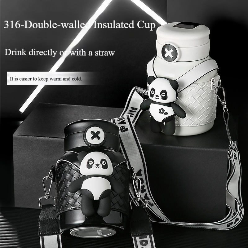 Creative Stylish Panda Thermos Cup Double Wall Stainless Steel Water Bottle for Women Girls Students Hot Cold Drink Dual Use