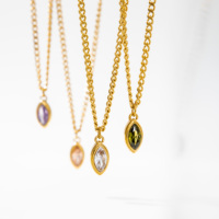 YF3734 Collier pendentif pour femme en acier inoxydable plaqué or 18K PVD, sans ternissement, avec zircon cubique coloré taille marquise œil de cheval