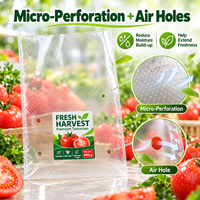 Sacs d'emballage pour fruits et légumes en BOPP micro-perforé à haute clarté, imprimés sur mesure, pour produits frais, supermarchés et vente au détail