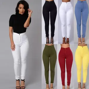 Pakaian Musim Panas 2021 Celana Jin Wanita, Celana Jin Pensil Ketat Warna Permen Ukuran Besar 3XL, Celana Panjang Pensil Melar Pinggang Tinggi Wanita