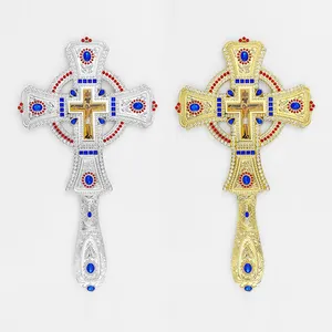 HT 2024 nueva aleación de oro plateado Iglesia ortodoxa Cruz Handhold crucifijo para la Iglesia ceremonias religiosas y desfiles