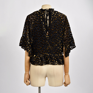 Women crew neck blouse polyester bohemian <b>top</b> Bohemian velvet blouse - Product Image 5