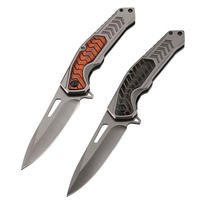 Cuchillo táctico plegable con revestimiento de titanio, hoja de acero inoxidable resistente a la corrosión con punta de lanza, mango de madera de color, cuchillo para exteriores.