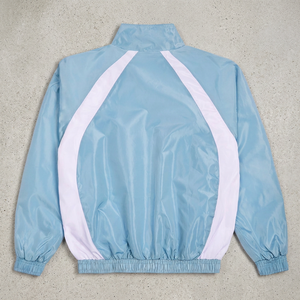เสื้อแจ็คเก็ตแทรคสูทสีฟ้าอ่อนแบบยูนิเซ็กซ์ แต่งแถบสีขาว คอตั้ง แขนยาว ผ้าโพลีเอสเตอร์น้ำหนักเบา เหมาะสำหรับใส่ในฤดูใบไม้ผลิ - Product Image 1