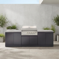 Meubles de cuisine extérieurs modernes en acier inoxydable écologiques avec barbecue à charnières et ensemble réfrigérateur pour appartement