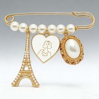 Broche en perles de créateur de mode ; Double épingle de sûreté pour bijoux féminins populaires ; Épingle à logo de bijoux inspirée par