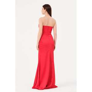 Robe de Demoiselle d'Honneur Rouge Élégante, Col Cœur, Bretelles Fines, Silhouette Fourreau, Fente Haute, Taille Naturelle, Robe Longue - Product Image 5