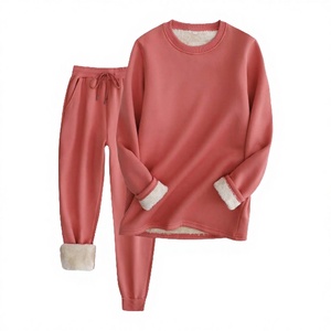 High Quality Plus Size Unisex Solid Winter Sherpa Fleece Crew Neck Thickened Hoodie <b>Pants</b> Set Fashion Casual Warm Sportswear - Product Image 2