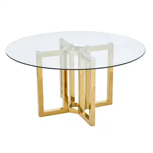 gold round furniture modern stainless steel frame tempered glass top furniture dining room dininng table