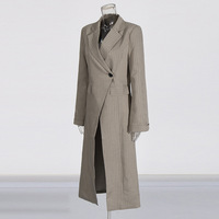 Nouvelle Collection Automne Manteau Trench Long Rayé à Boucle, Coupe Cintrée, Style Urbain Chic