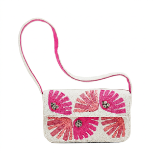 <b>Pink</b> Striped White Seed Beaded <b>Crossbody</b> Chain Clutch Handbag Two-Strap Zipper Fashion Embroidery Shoulder <b>Bag</b> - Product Image 1