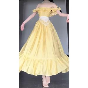 Vestido Largo Vintage de Chifón Transpirable con Cuello Cuadrado Francés, Volantes y Cintura Elástica, Estampado Floral, para Verano 2025, Ropa Casual de Vacaciones - Product Image 3