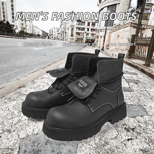 9609 New Fashion Round Toe Lace-up Men's Leather <b>Platform</b> Ankle <b>Boots</b> with EVA Insole Large Size for Party - Product Image 2