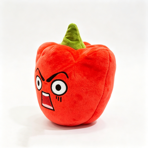 Peluche Personalizado con Diseño de Comida Divertida, Cara Bordada, Relleno de Algodón PP con Base Verde, Almohada de Peluche de Pimiento Rojo Enojado - Product Image 3