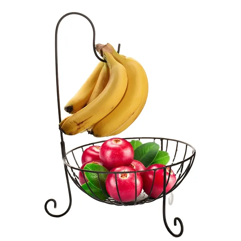 Thuis Opslag Zwart Fruit Kom Met Banaan Houder Picknick Keuken Mand Met Banaan Haak Draad Gift Mand Met Banaan Hanger