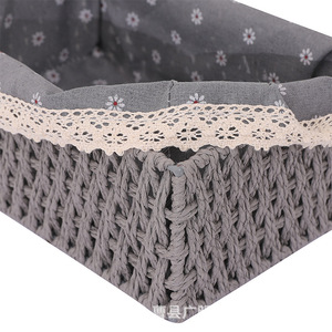 Paniers de rangement rectangulaires gris clair faits à la main pour bureau, salon, entrée, cadres en rotin tressé - Product Image 4