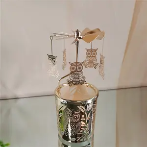Centrotavola personalizzato in metallo rotante mulino a vento tea light candeliere portacandele rotante gufo d'oro portacandele rotante