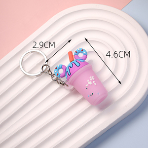 Kreativer Eiscreme-Milchtee-Schlüsselanhänger, 3D Weicher PVC Niedlicher Donut-Eiscreme-Schlüsselanhänger, Schulranzen-Schlüsselring-Anhänger, Getränke-Schlüsselkette - Product Image 2