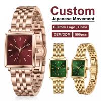 Montre pour femme de luxe à la mode, étanche 3ATM, mouvement VX51, boîtier carré minimaliste, étiquette privée personnalisée, vente en gros