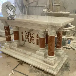 Fabricante de mesa de altar em mármore para decoração de casa católica, tamanho personalizado, mesa de mármore esculpida