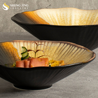 Bol à salade en céramique brune de style japonais, ensemble de bols profonds ronds en porcelaine pour la restauration et l'hôtellerie