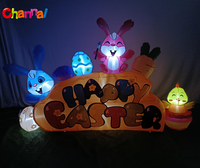 Décoration de jardin gonflable pour l'extérieur, motif Pâques : carotte, lapin, poussin, œuf et panneau 'Joyeux Pâques'