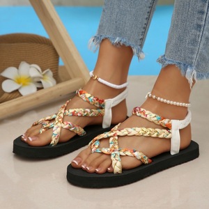 Fabric Braided Cross Strap Platform <b>Sandals</b> Women Clip Toe <b>Elastic</b> Ankle Strap Beach Walking Shoes - Product Image 5