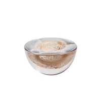 Bonbonnière en verre soufflé à la main avec paillettes or champagne et bordure ronde épaisse, idéale comme bol à collation pour centre de table et décoration intérieure