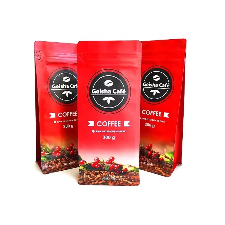 Granos de café impresos personalizados Embalaje Bolsas de café de fondo plano con válvula