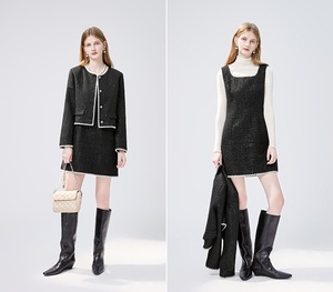 Nuovo inverno <span class=keywords><strong>donna</strong></span> nero stile profumato giacca gilet abito al ginocchio due pezzi Set compreso Top - Product Image 2