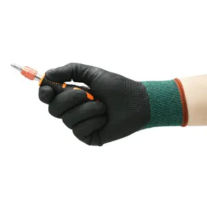 Yüksek performanslı kesim dayanıklı koruyucu eldivenler siyah nitril mikro köpük kaplı hassas çalışma eldivenleri
