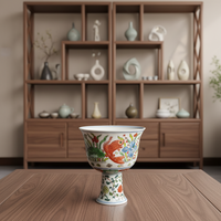 Tasse en céramique et porcelaine à pied haut, motif de fruits colorés peints à la main, style Art déco