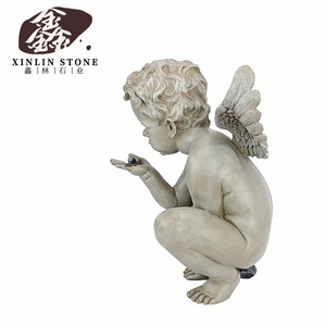 设计托斯卡诺生命的神秘小天使花园雕像，15英寸，古董石雕 - Product Image 4