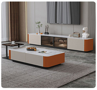 Ensemble meuble TV et table basse moderne en bois massif avec rangements pour salon et chambre