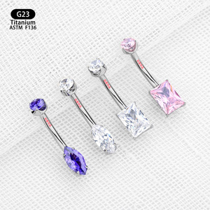 Piercing de nombril en titane F136 avec zircon en forme de goutte d'eau, bijoux de 4 mm, 20,3 mm, 20,7 mm, accessoire de mode pour soirée - Product Image 2