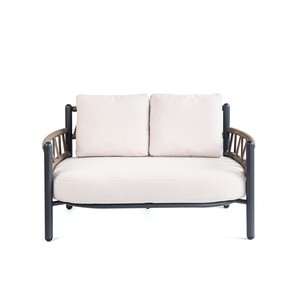 Modern Aluminum Two Seat Thick Cushions Braided Rope <b>U</b>-Shaped Back Eco-Friendly Garden Sofa - Product Image 1