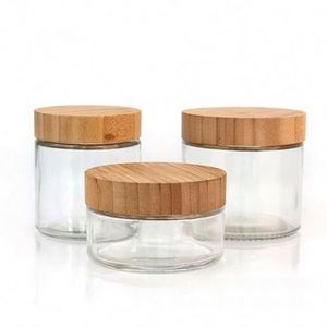 Clear Round <b>Big</b> Capacity <b>Glass</b> Cosmetic <b>Jars</b> for Cream with Bamboo Lid - Product Image 5