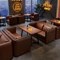 Ensemble de mobilier de restaurant de style industriel rétro, chaises en métal et en cuir, table, canapé de bistrot personnalisé, ensemble de chaises et de tables pour café