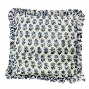 Handmade Bohemian Cotton Pillow <b>Covers</b> Luxury Indian Block Print Frill Cushion <b>Cover</b> Floral <b>Throw</b> Raffle Customizable Floral - Product Image 1