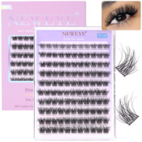 Lot de 110 faux cils noirs et marron sans colle, style 5D volumineux, longueurs mixtes, courbure D, auto-adhésifs, réutilisables