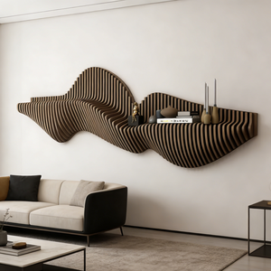 Étagère murale en bois aux tons neutres ML-WD033, design flottant, décoration de point focal, maison, bureau, salle de conférence - Product Image 1