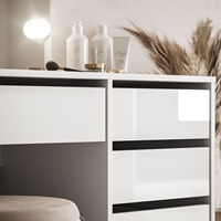 Table de toilette en bois blanc brillant de haute qualité, durable, avec miroir et tiroirs spacieux, éclairage intégré pour chambre à coucher, MOQ 100