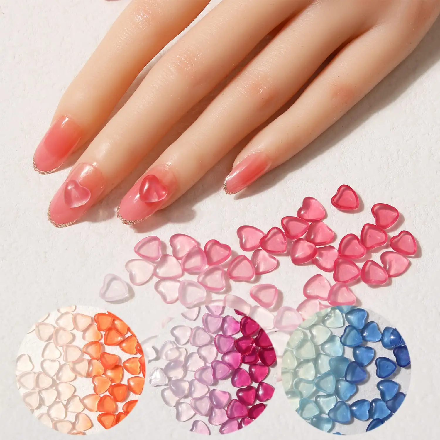 3D Aurora Nail heart Charms Jelly Ornaments Light Color Change Nail Rhinestones Crystal Heart Nail Beauty Supplies Decorations