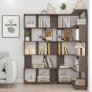 Corner Bookshelf Set Of 2 Dark Brown 90 Cm Space Saving Extendable Display <b>Shelf</b> For Home Office Storage - Product Image 2