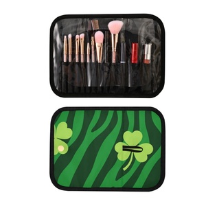 กระเป๋าเครื่องสำอางลายพิมพ์ซิปแบบฮาวาย คัสตอม ปัวเคนิเคนี ลายใบโคลเวอร์สีเขียว ลายม้าลาย, กระเป๋าใส่เครื่องสำอาง, กระเป๋าใส่แปรงแต่งหน้า - Product Image 2