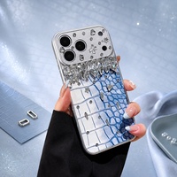 Étui de téléphone de luxe en cuir de crocodile imitation, avec strass, antichoc pour iPhone