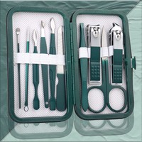 Ensemble de manucure et pédicure portable en acier inoxydable rose, 10 pièces, coupe-ongles, kit pour usage domestique