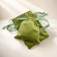 Pochette en velours brodé ton sur ton avec cordon de serrage, sac cadeau vert olive, ruban menthe, pour rangement cosmétiques et bijoux, vente en gros