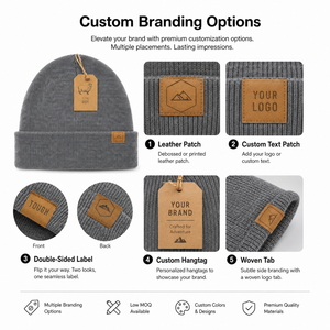 Bonnet en tricot côtelé en mélange de <span class=keywords><strong>laine</strong></span> mérinos personnalisé avec revers, bonnet d'hiver avec logo pour hommes et femmes - Product Image 4