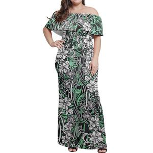 Vestido Maxi Casual <span class=keywords><strong>de</strong></span> <span class=keywords><strong>Mujer</strong></span> con Hombros Descubiertos y Volantes, Estampado Tribal Polinesio Samoano, Tallas Grandes, Largo hasta <span class=keywords><strong>el</strong></span> Suelo, para Dropshipping - Product Image 4